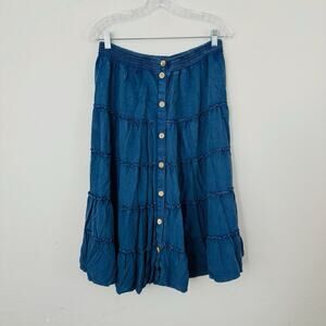 Keren Hart Blue Tiered Ruffle Long Blue Denim Skirt Women’s Size M
